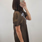 The Folklore Dress | Brown Embroidered Puff Sleeve Midi Dress