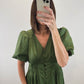 The Olive Dress | Green Puff Sleeve Midi Dress