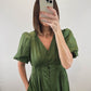 The Olive Dress | Green Puff Sleeve Midi Dress