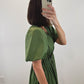 The Olive Dress | Green Puff Sleeve Midi Dress