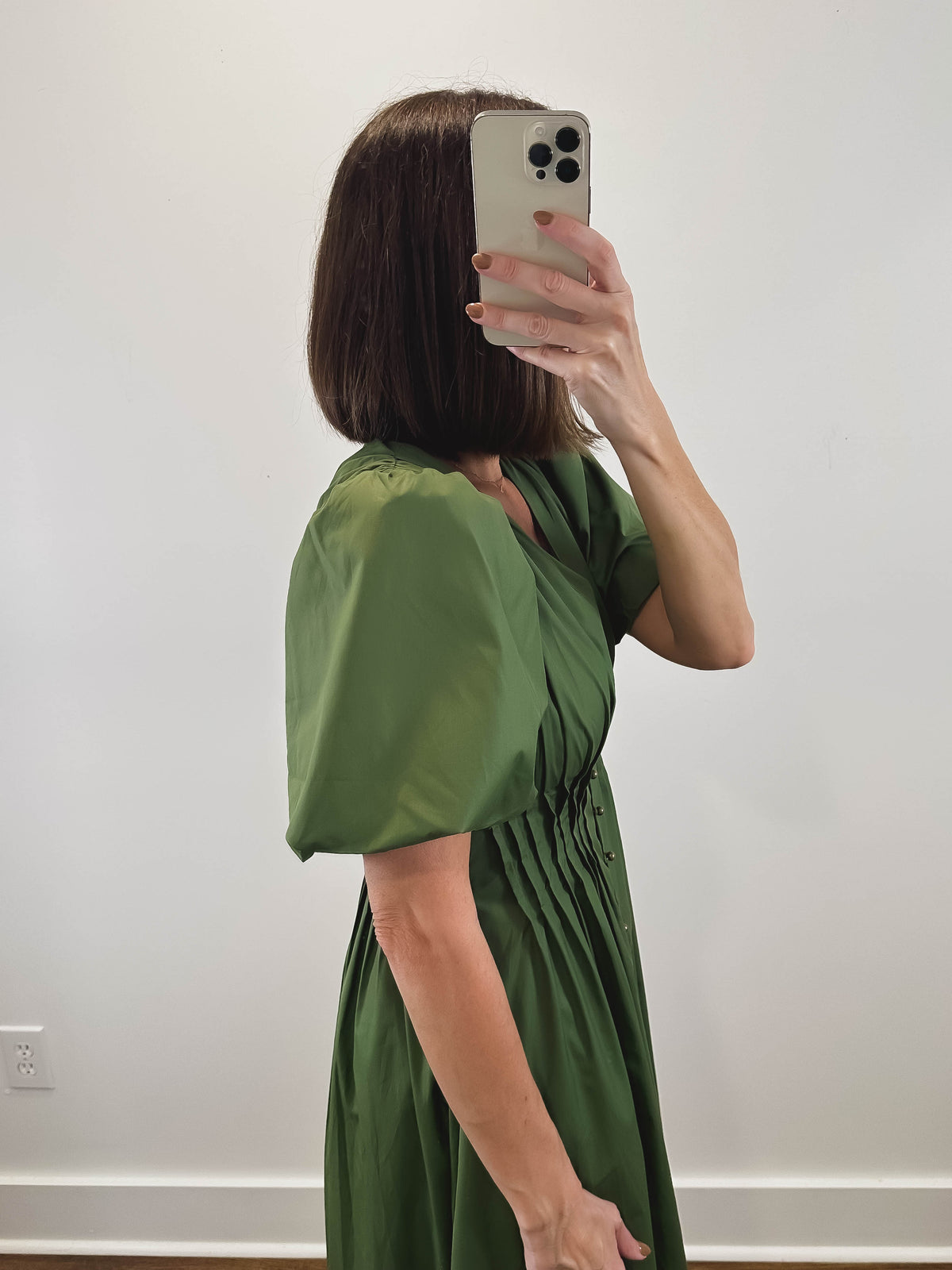 The Olive Dress | Green Puff Sleeve Midi Dress
