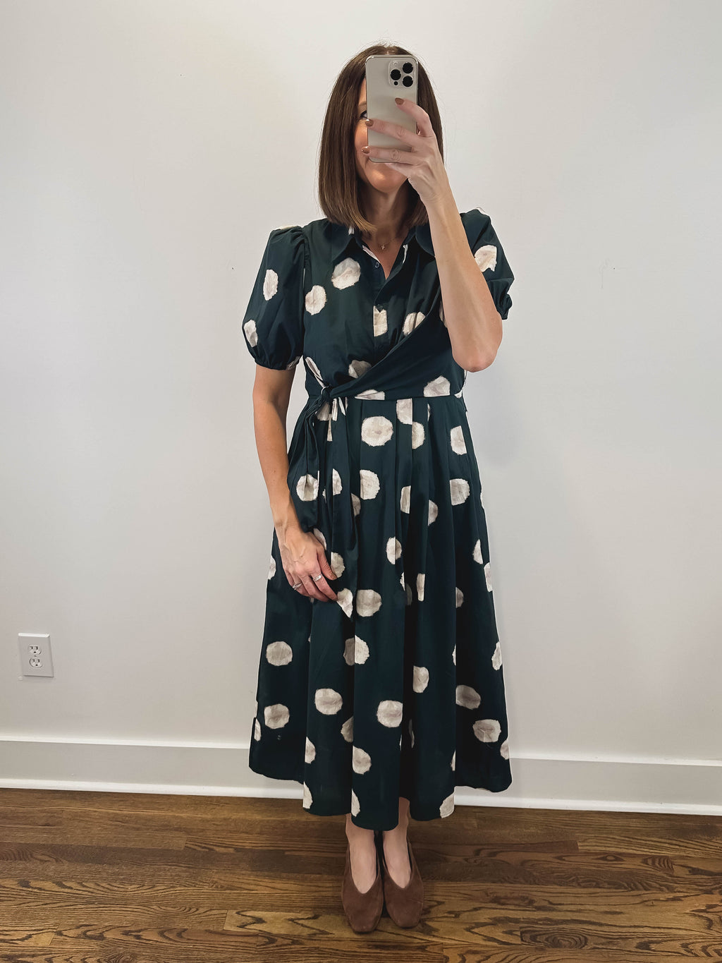 The Fern Dress | Green Polka Dot Puff Sleeve Midi Dress