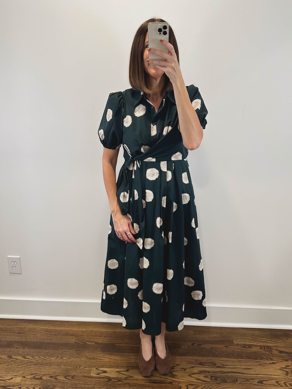 The Fern Dress | Green Polka Dot Puff Sleeve Midi Dress