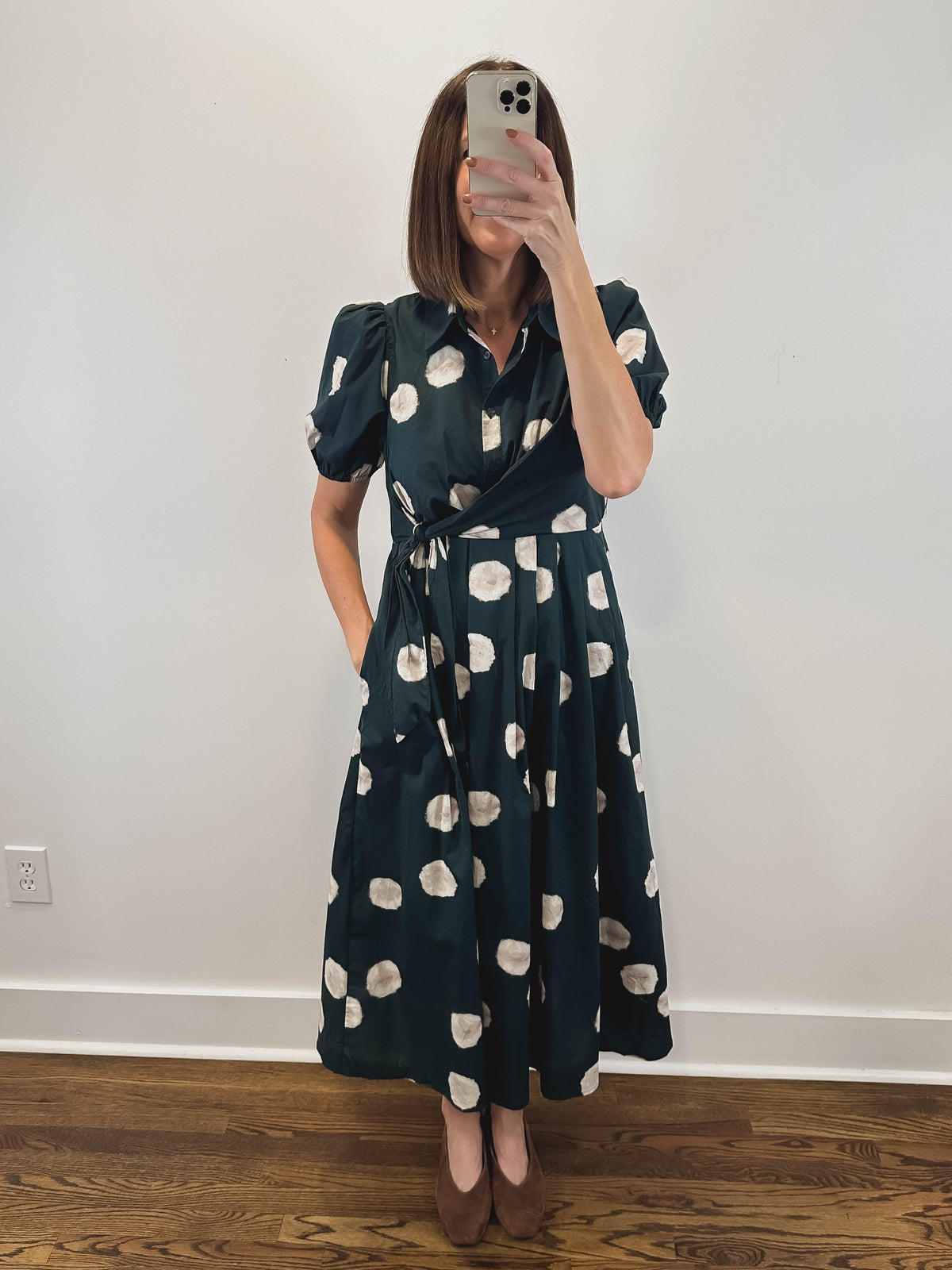 The Fern Dress | Green Polka Dot Puff Sleeve Midi Dress