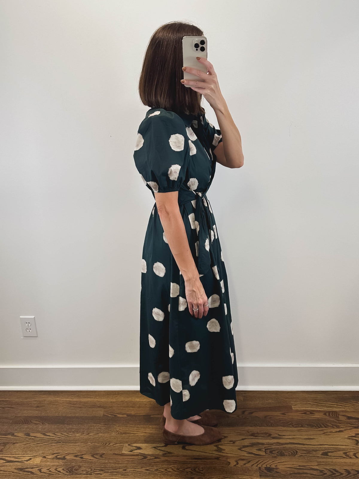The Fern Dress | Green Polka Dot Puff Sleeve Midi Dress