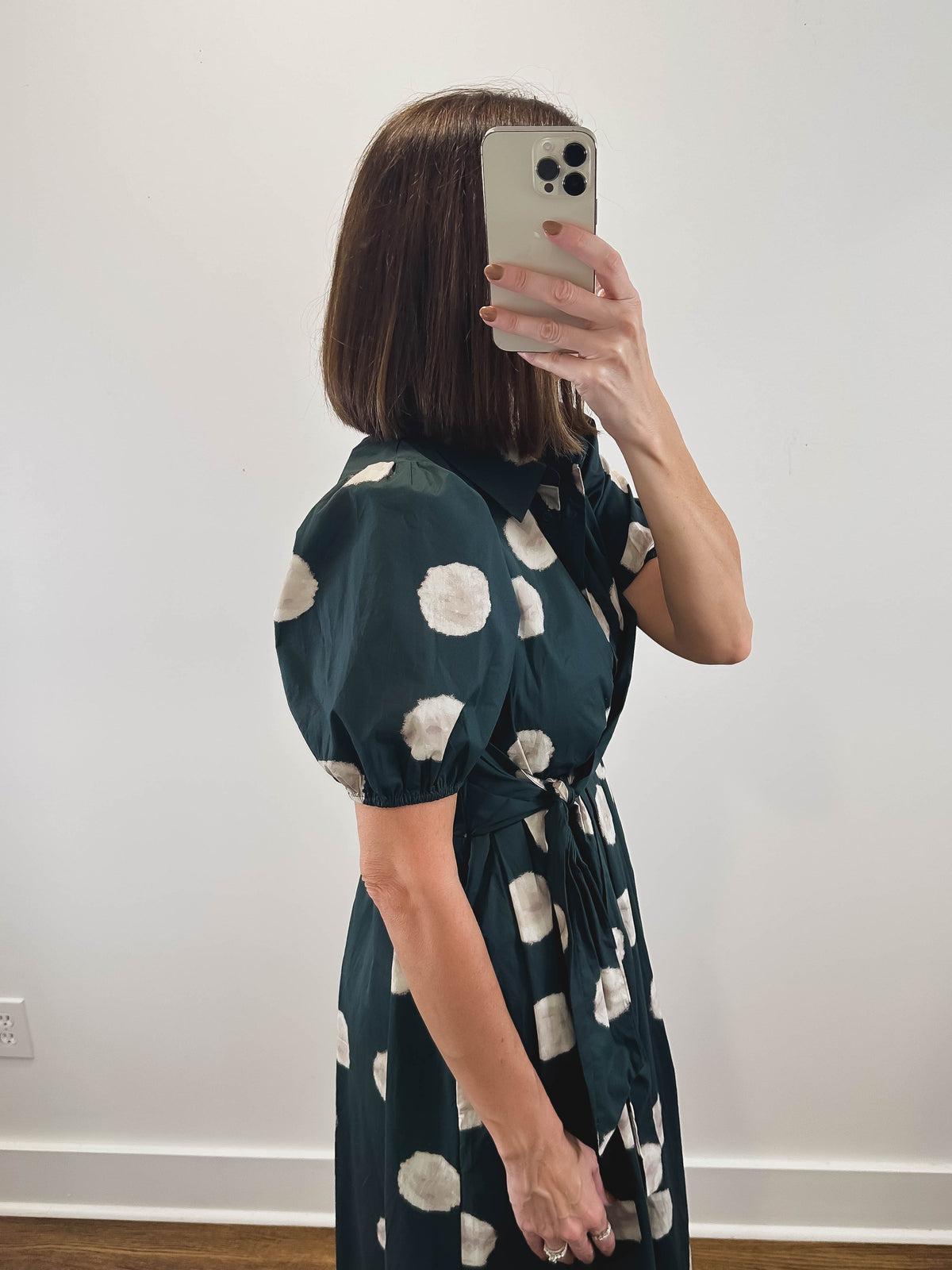 The Fern Dress | Green Polka Dot Puff Sleeve Midi Dress