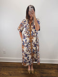 The Amber Bloom Dress | Cream Botanical Midi Shirt Dress