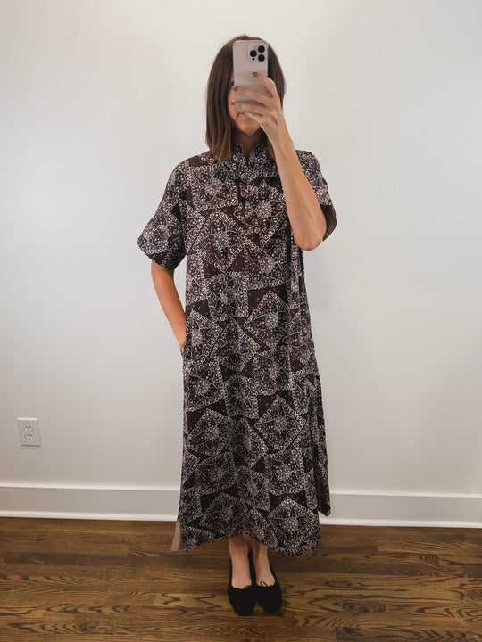 The Homestead Dress | Brown Paisley Midi Shirt Dress