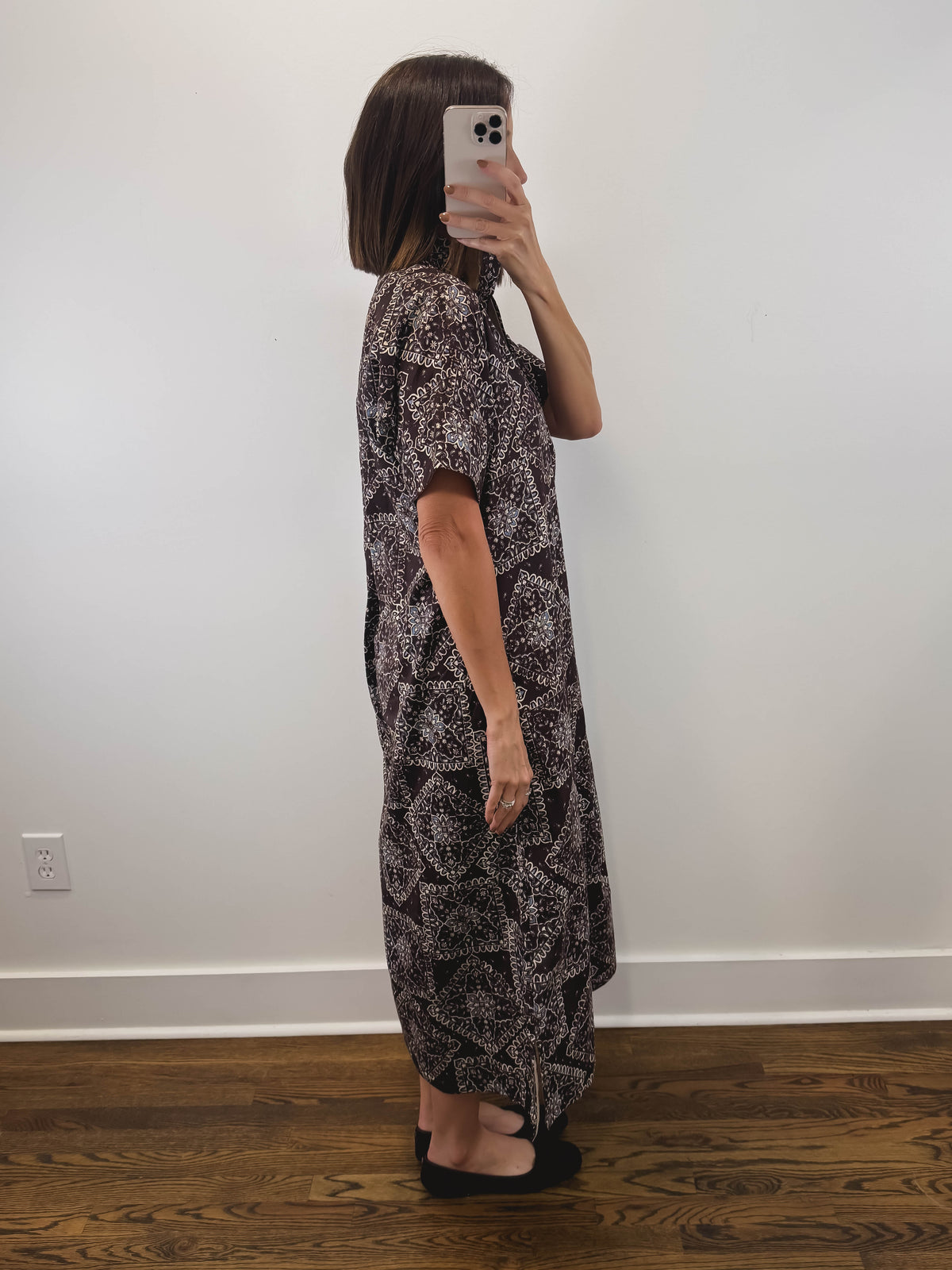 The Homestead Dress | Brown Paisley Midi Shirt Dress
