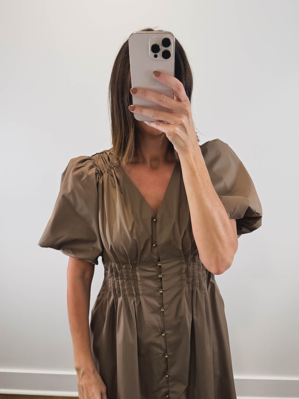 The Cinnamon Dress | Mocha Puff Sleeve Midi Dress