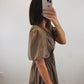 The Cinnamon Dress | Mocha Puff Sleeve Midi Dress