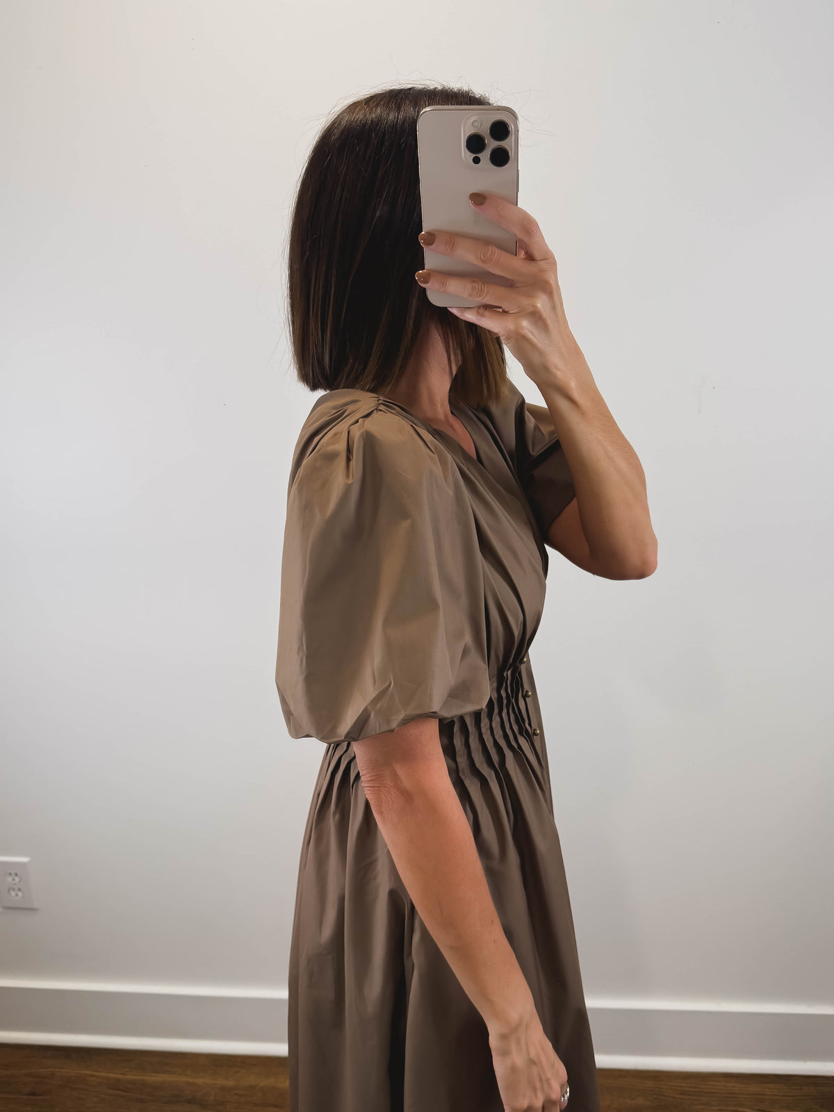 The Cinnamon Dress | Mocha Puff Sleeve Midi Dress