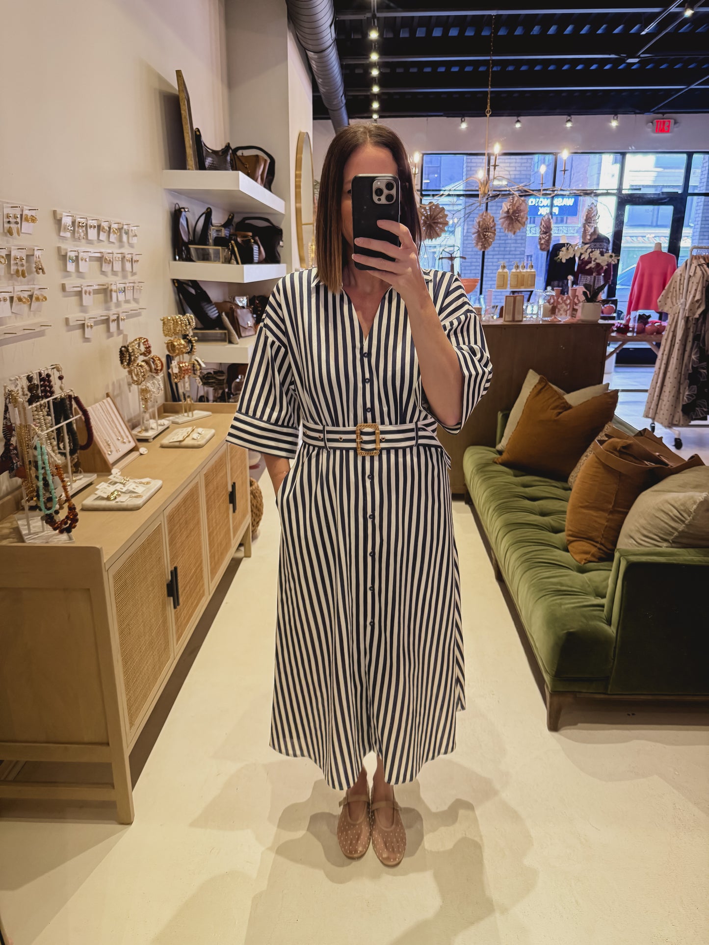 The Belted Navy Striped Dress