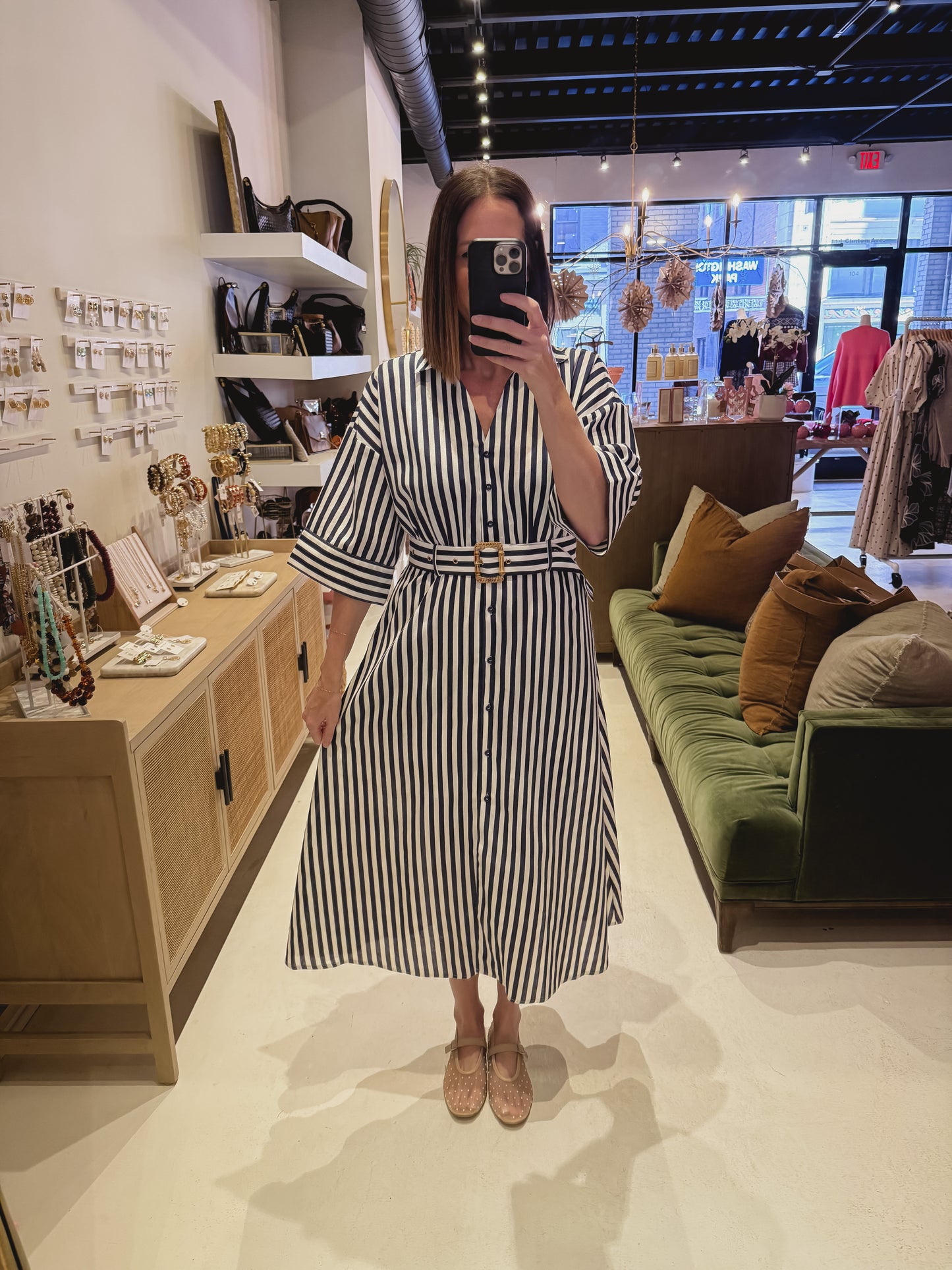 The Belted Navy Striped Dress