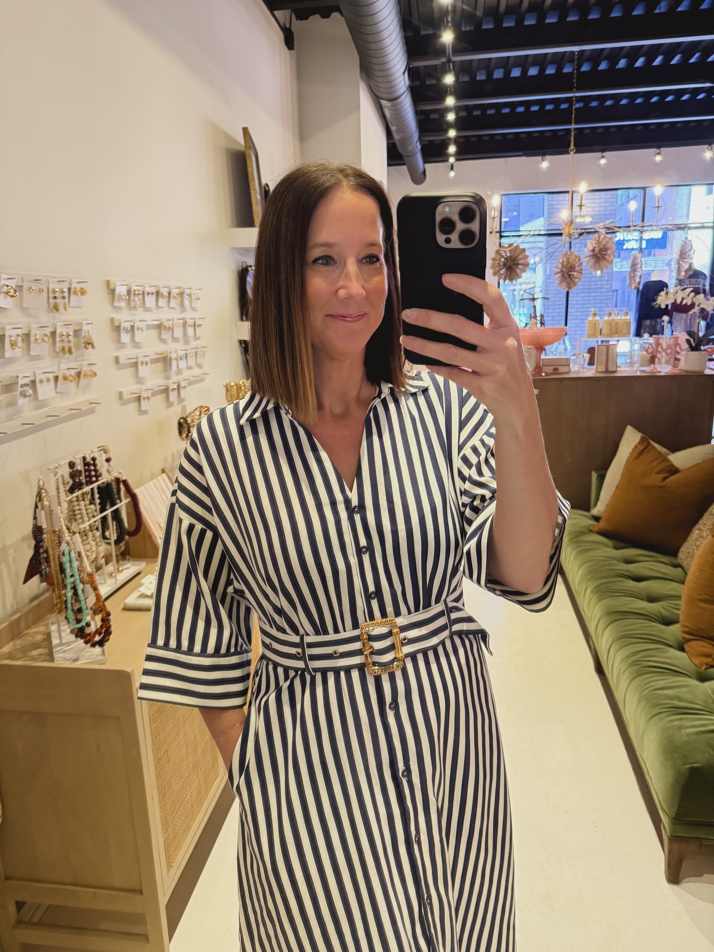 The Belted Navy Striped Dress