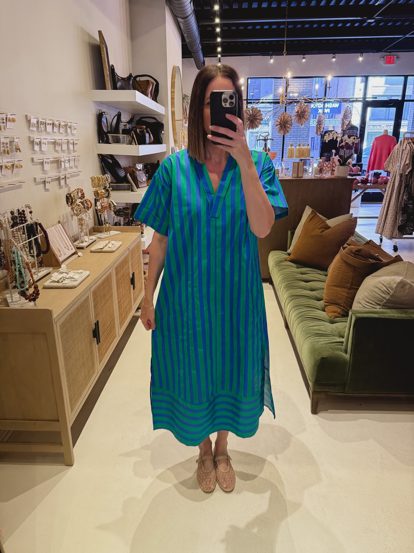 The Striped Green and Blue Midi Dress