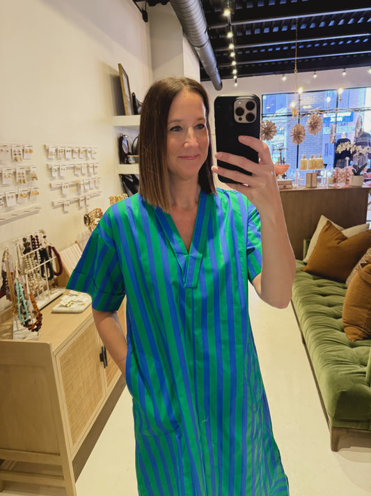 The Striped Green and Blue Midi Dress