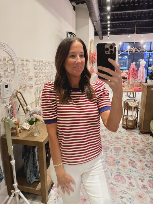 The Valerie Striped Top in Crimson