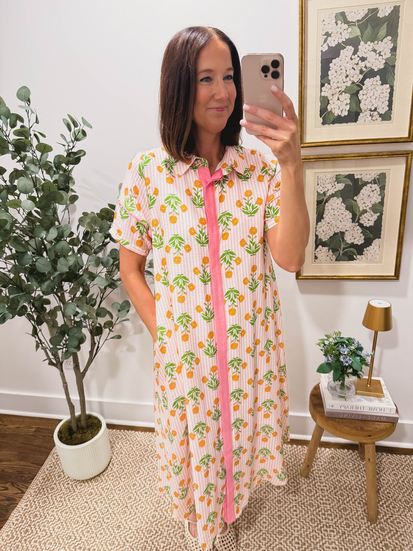 Marino Bloom Shirt Dress in Pink/Orange