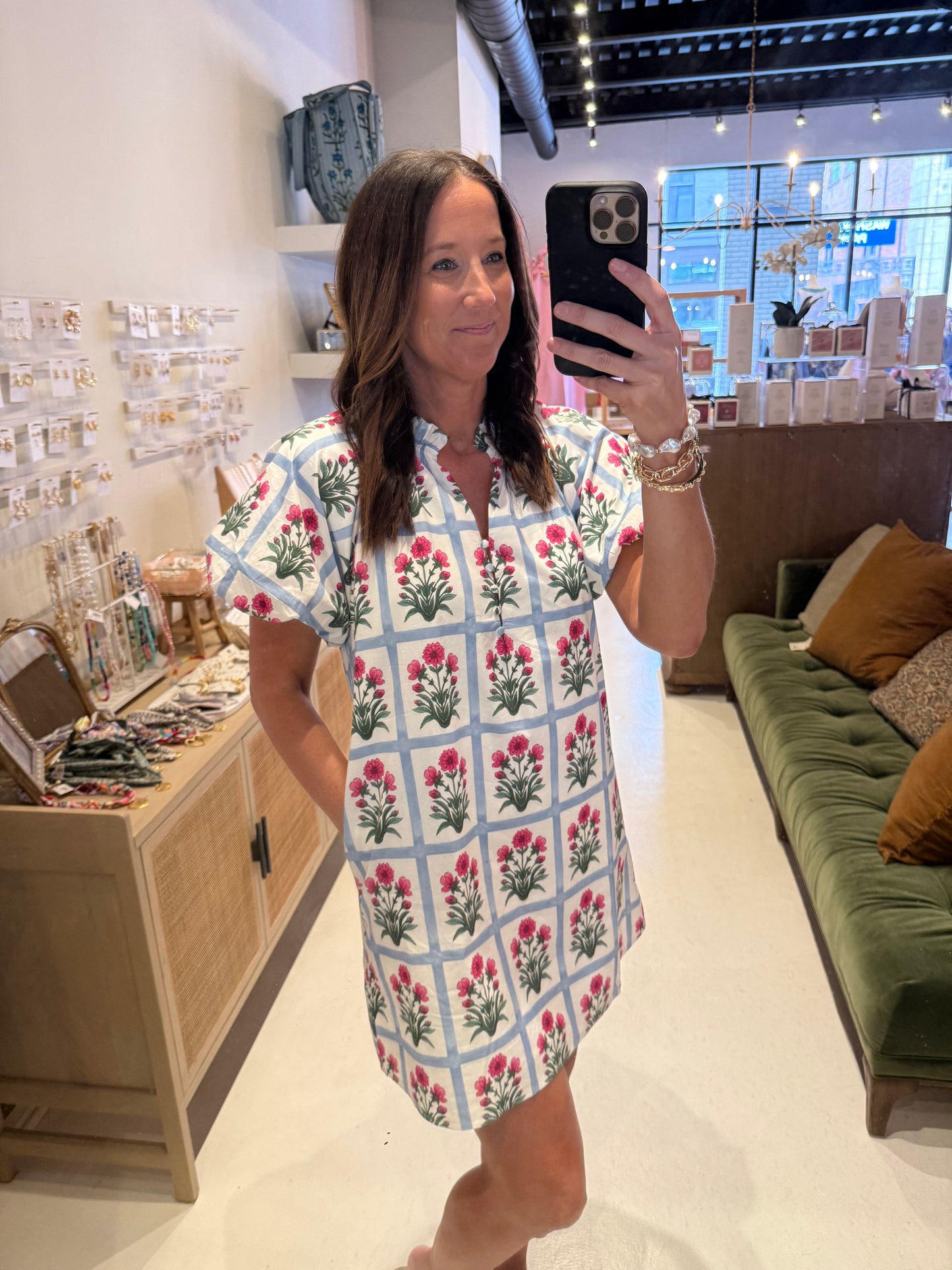 The Meadow Mosaic Dress in Blue and Pink