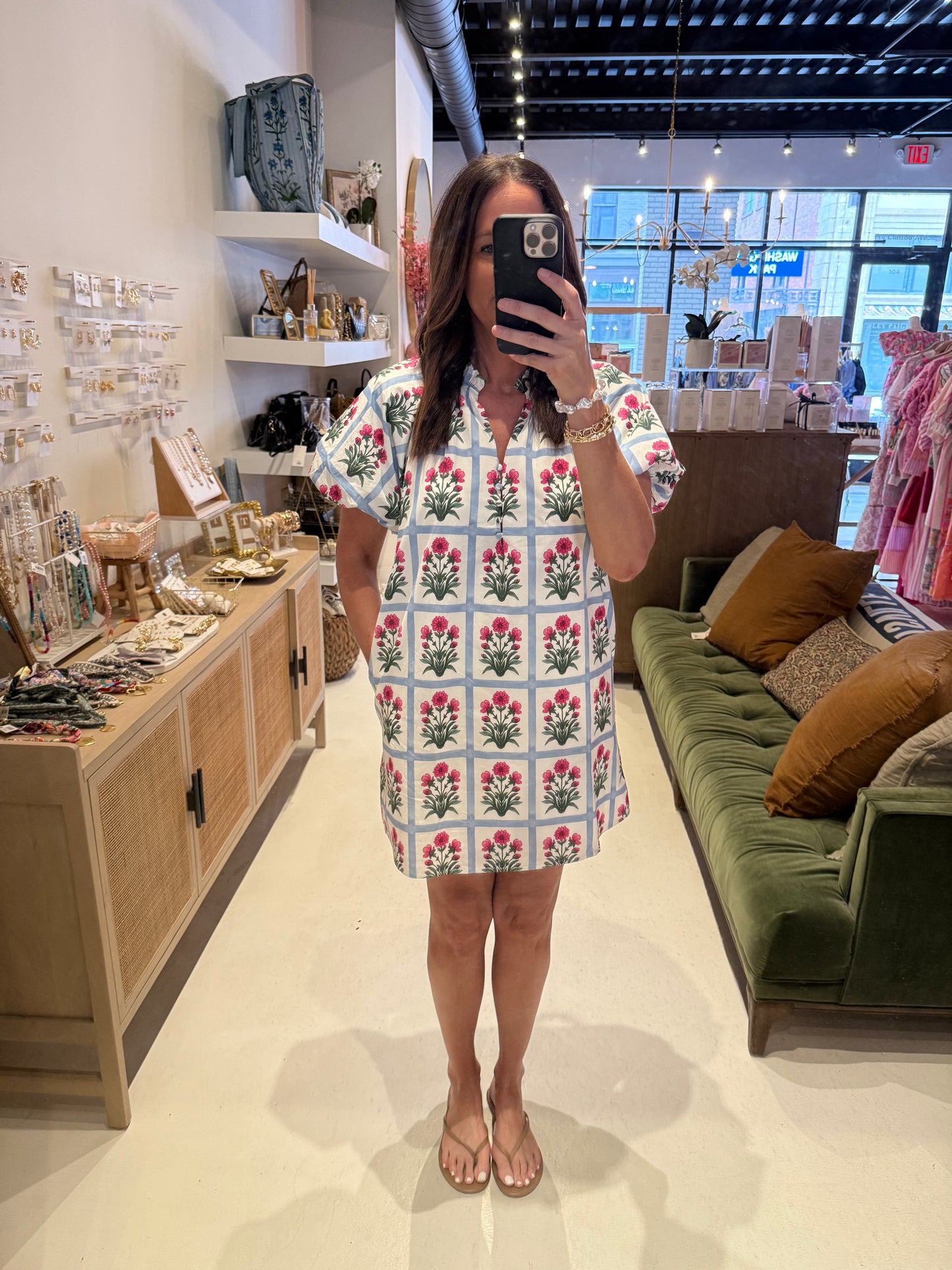 The Meadow Mosaic Dress in Blue and Pink