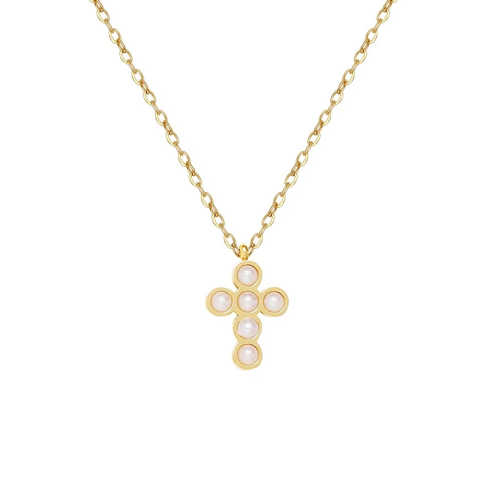 Pearl Cross Necklace - WATERPROOF