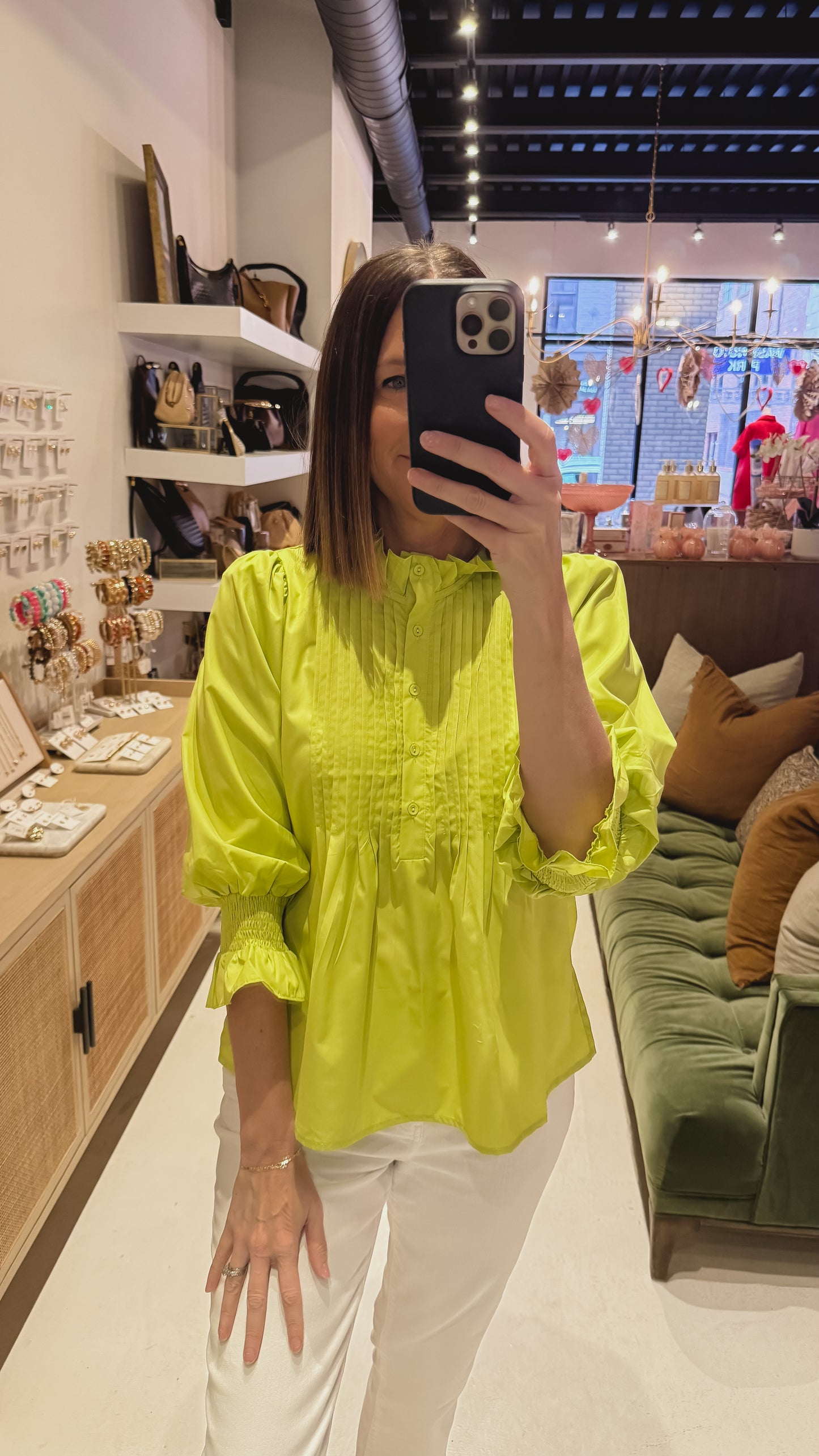 The Chartreuse Ruffle Blouse