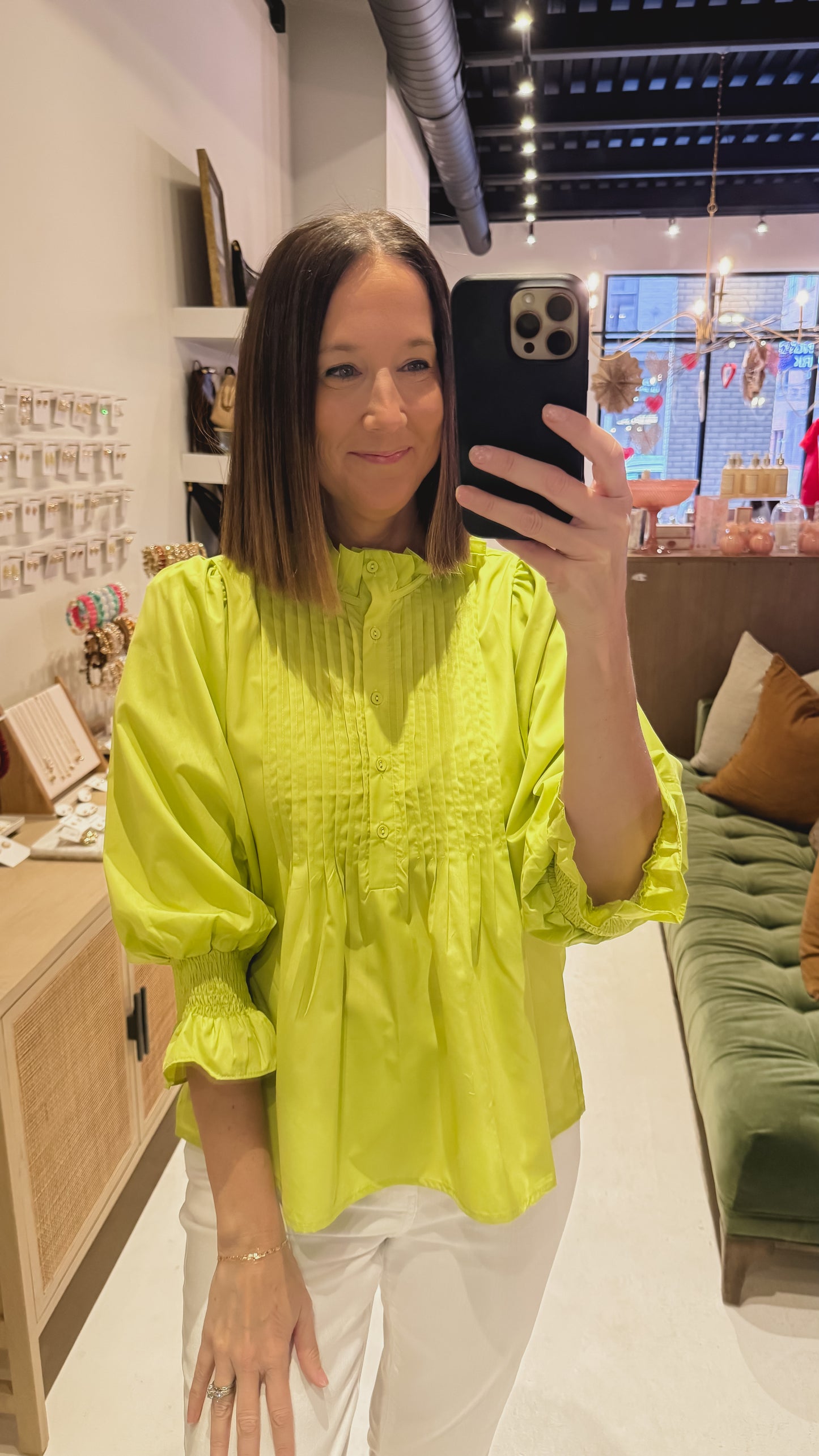 The Chartreuse Ruffle Blouse