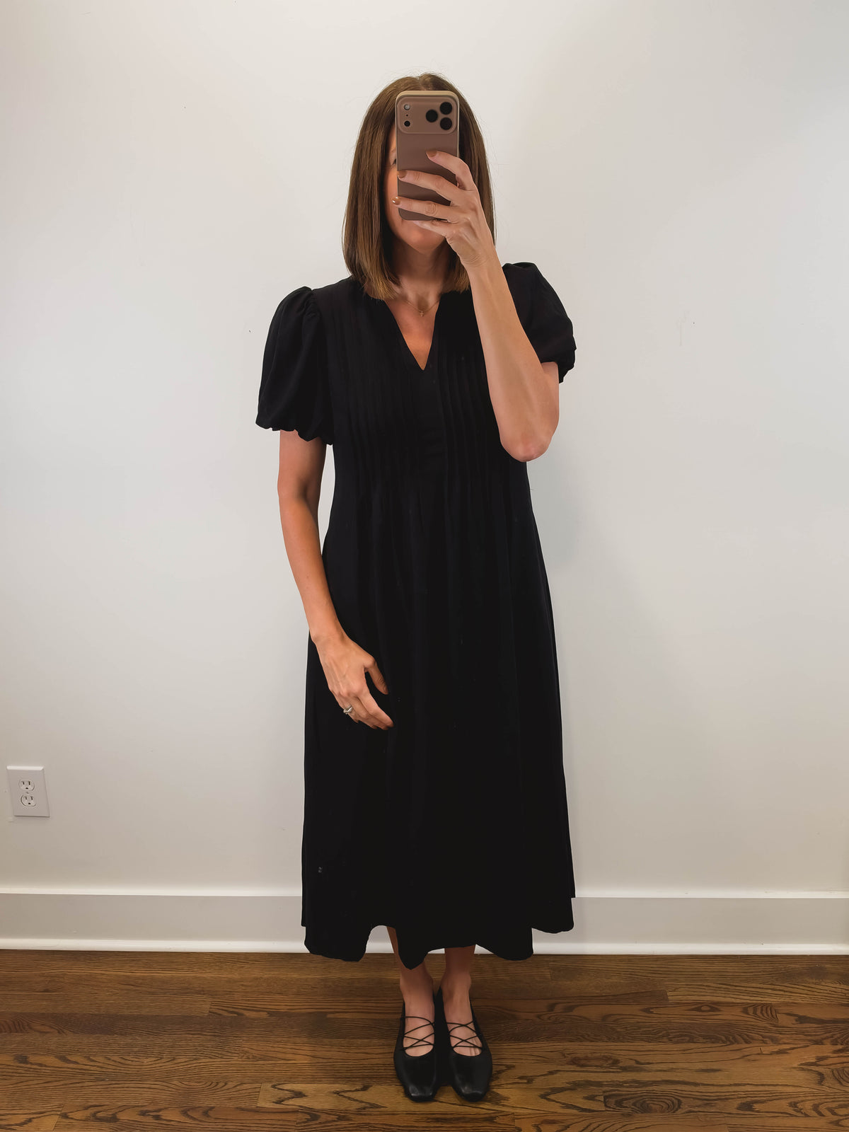 The Onyx Dress | Black Puff Sleeve Midi Dress