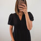 The Onyx Dress | Black Puff Sleeve Midi Dress
