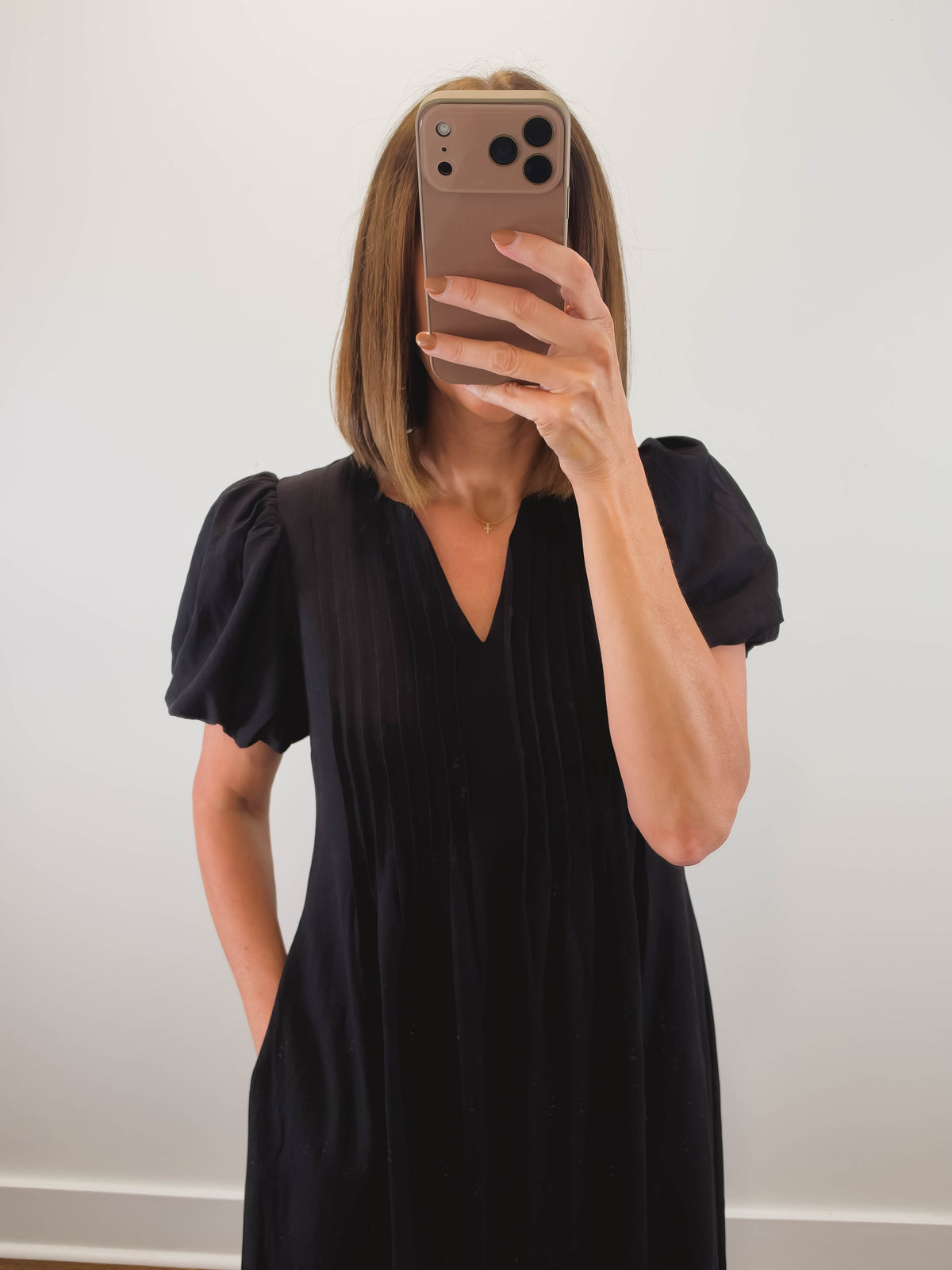 The Onyx Dress | Black Puff Sleeve Midi Dress