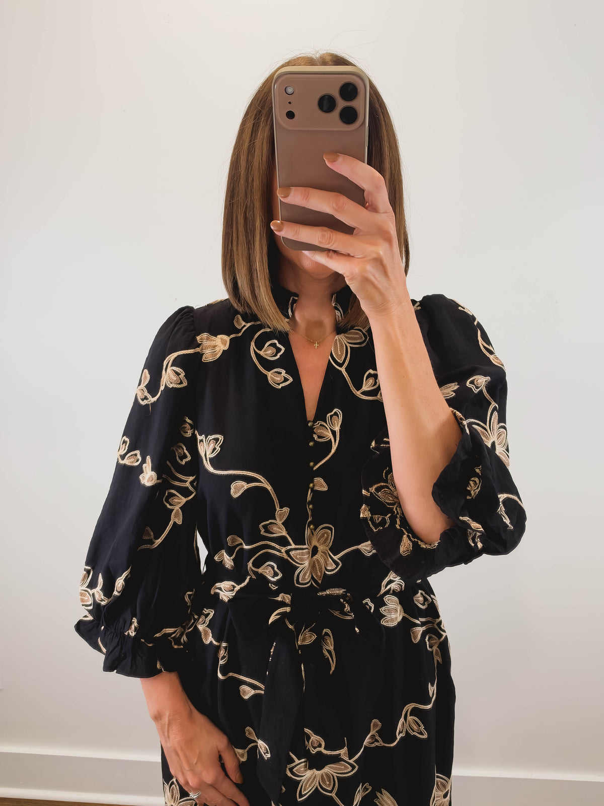 The Gilded Vine Dress | Black Embroidered Midi Dress