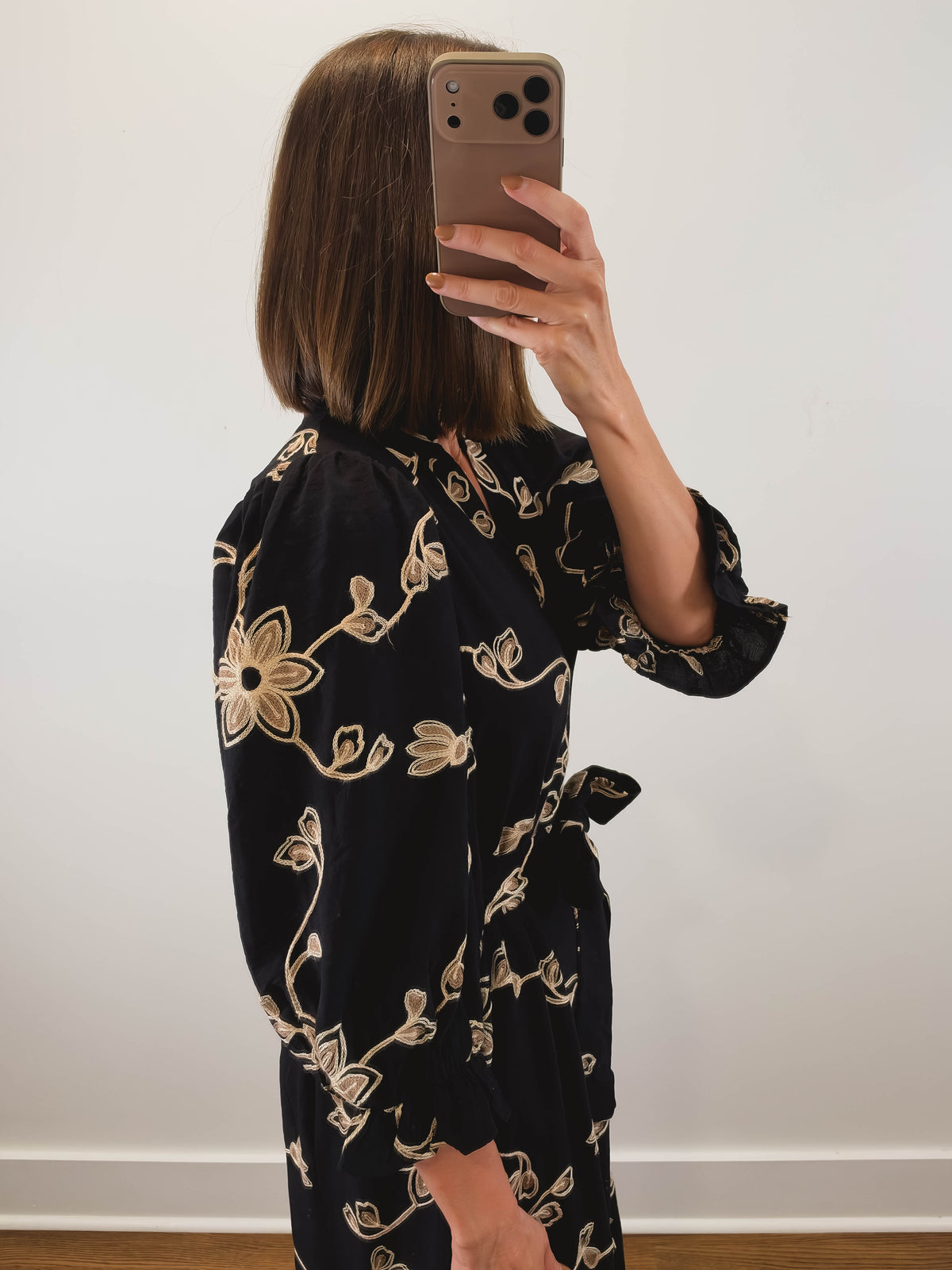 The Gilded Vine Dress | Black Embroidered Midi Dress
