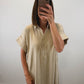 The Driftwood Dress | Taupe Collared Midi Shirt Dress