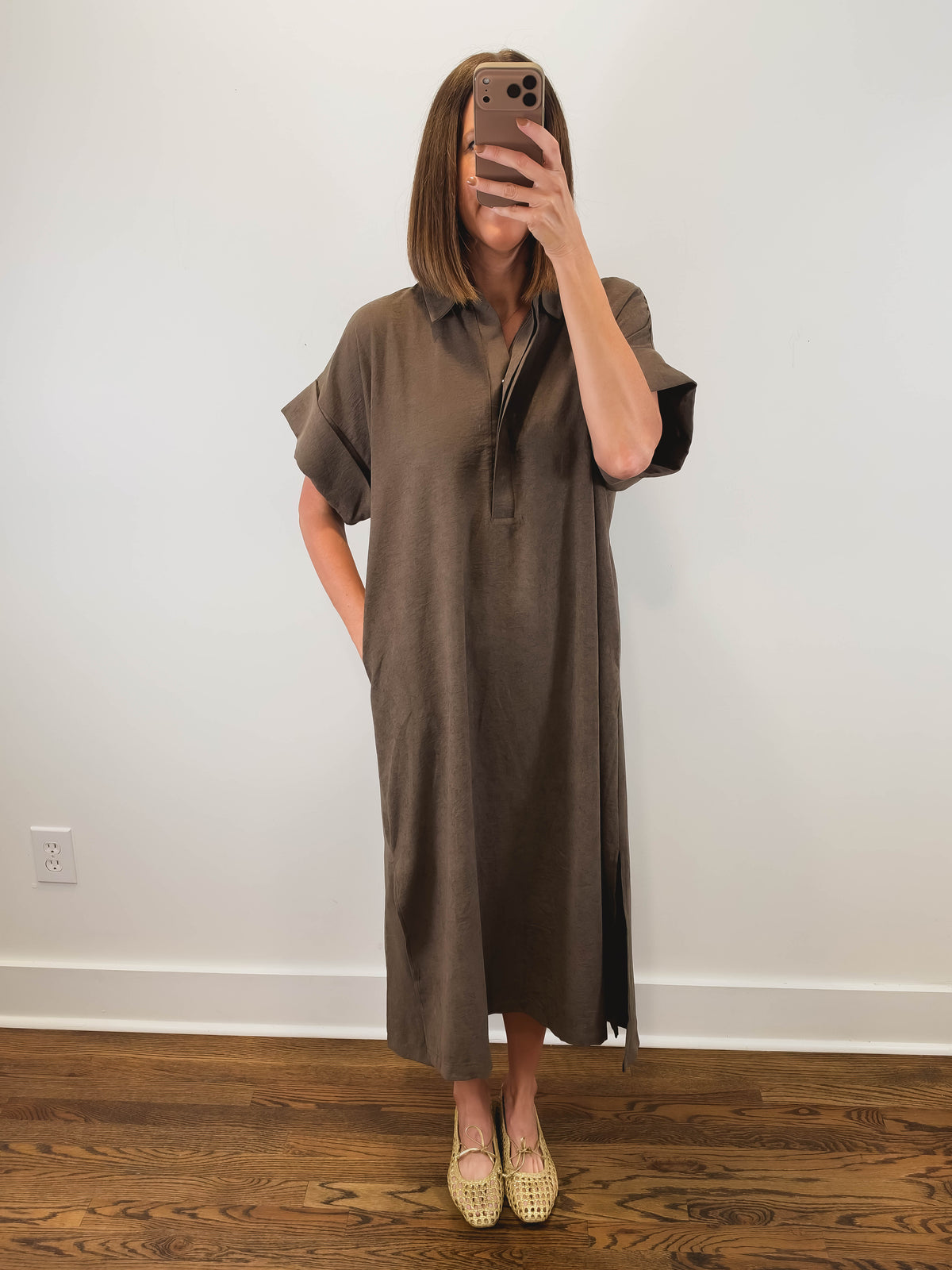 The Driftwood Dress | Brown Collared Midi Shirt Dress