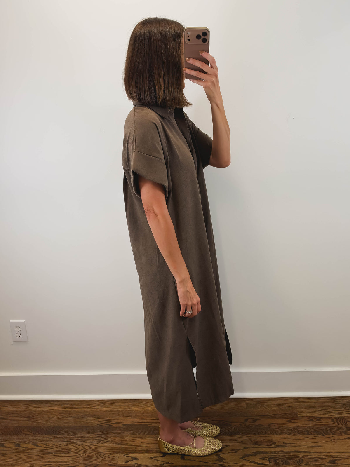 The Driftwood Dress | Brown Collared Midi Shirt Dress