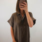 The Driftwood Dress | Brown Collared Midi Shirt Dress