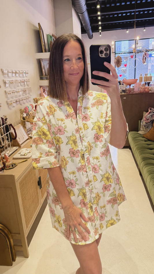 Denim Cream Floral Dress