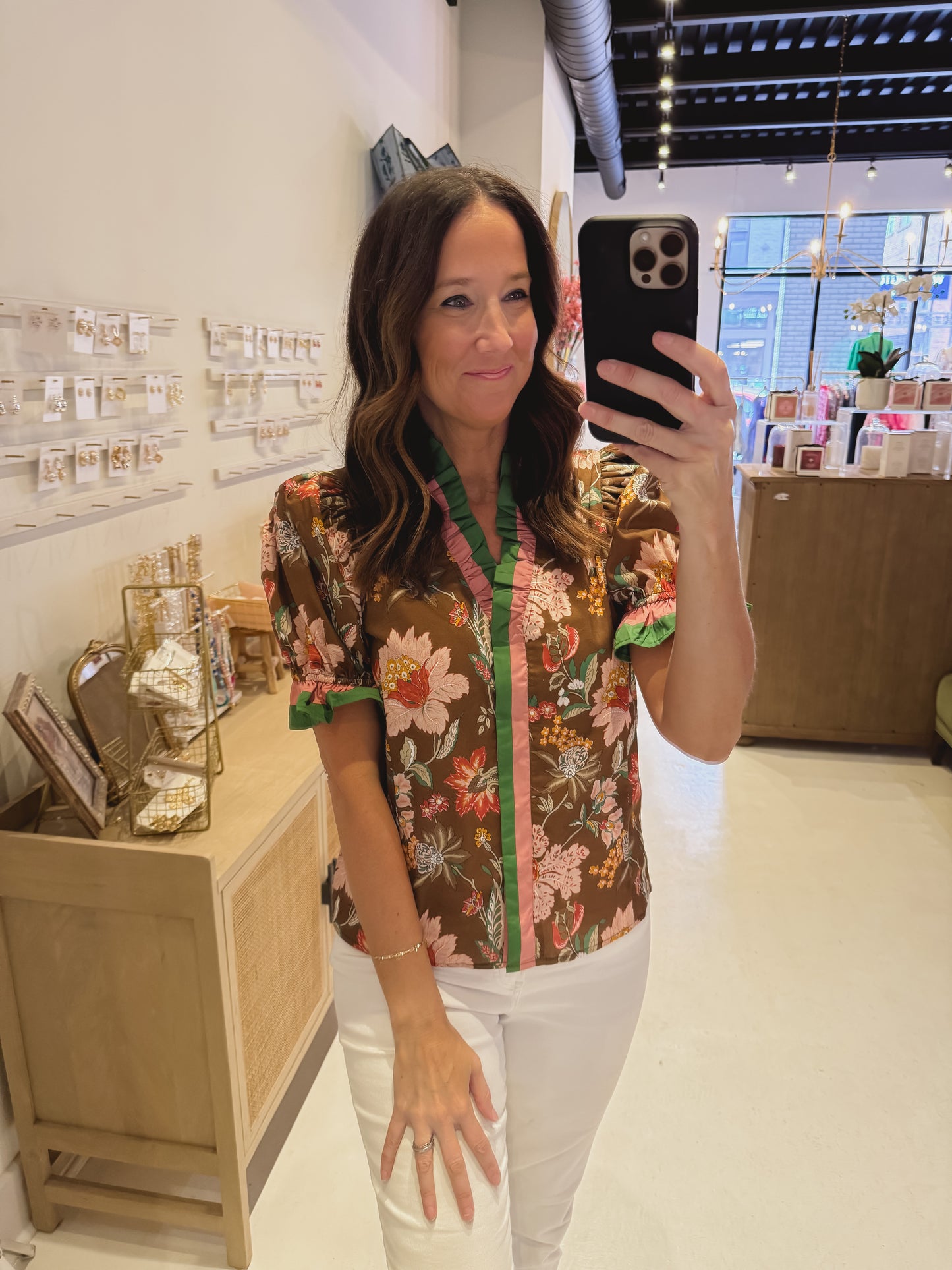 The Brown Multicolor Ruffle Top