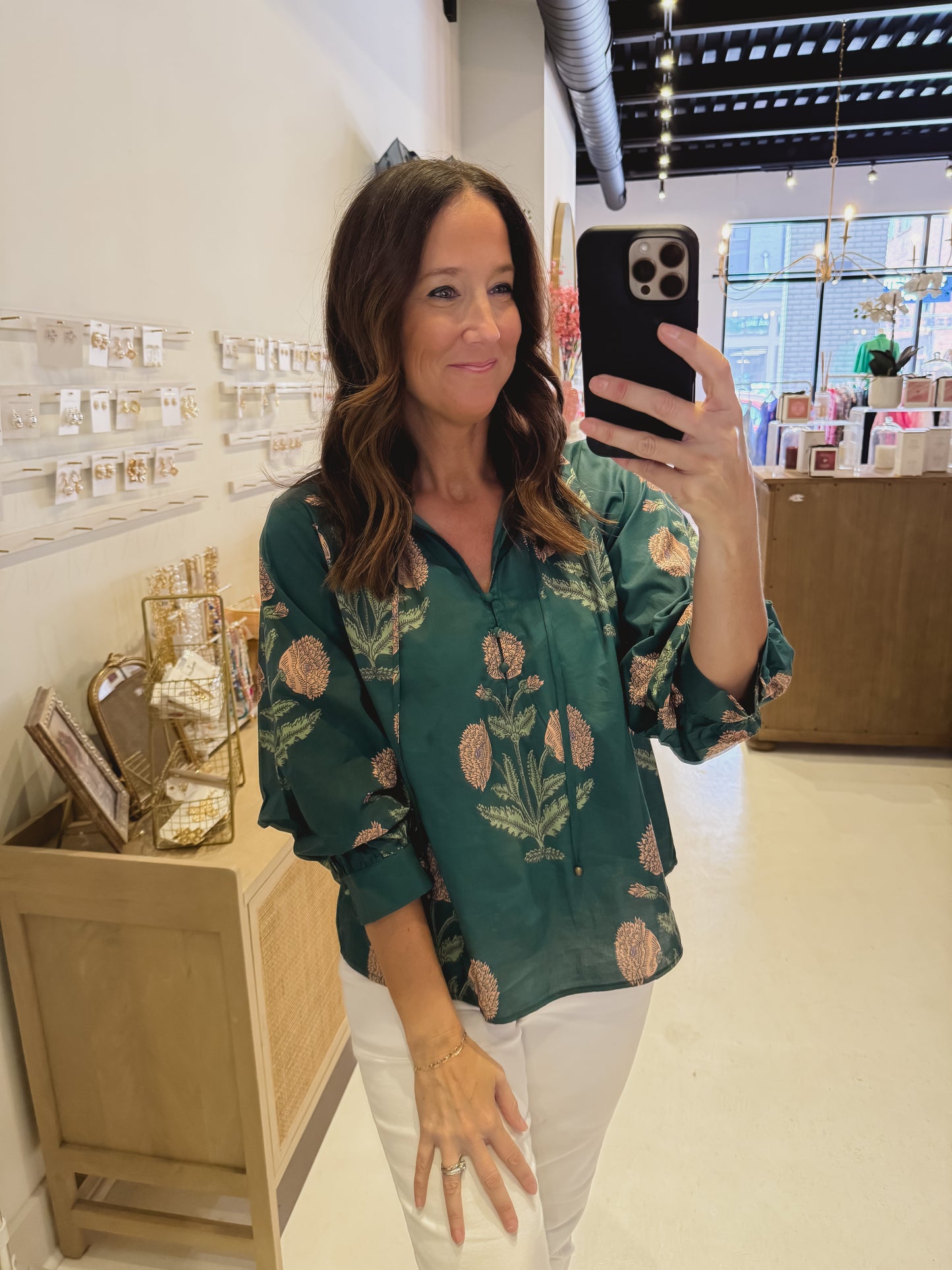 The Green and Peach Floral Top