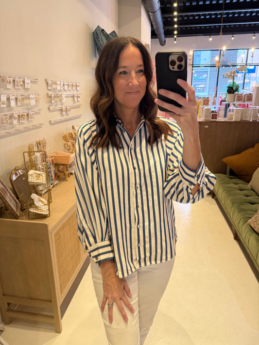 The Halftime Stripe Top in Navy and White