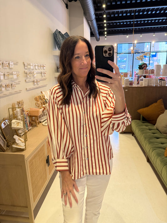 The Halftime Stripe Top in Maroon and White