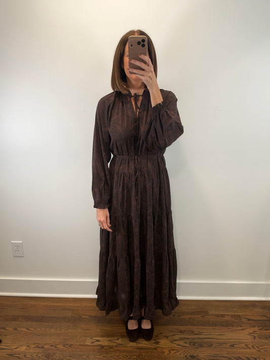 The Bourbon Dress | Brown Paisley Maxi Dress
