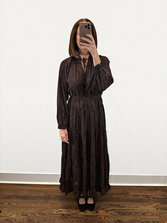 The Bourbon Dress | Brown Paisley Maxi Dress