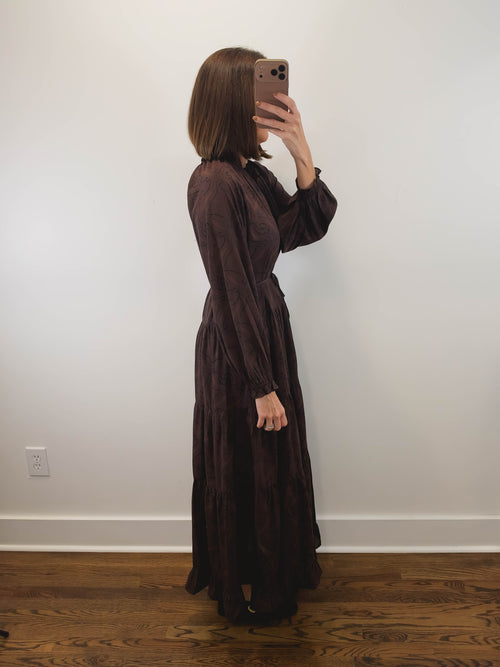 The Bourbon Dress | Brown Paisley Maxi Dress