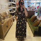 Deep Brown Floral Dress Long