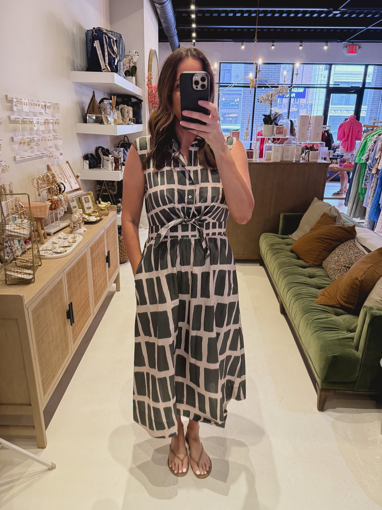 The Cider & Harbor Dress in Olive & Cream