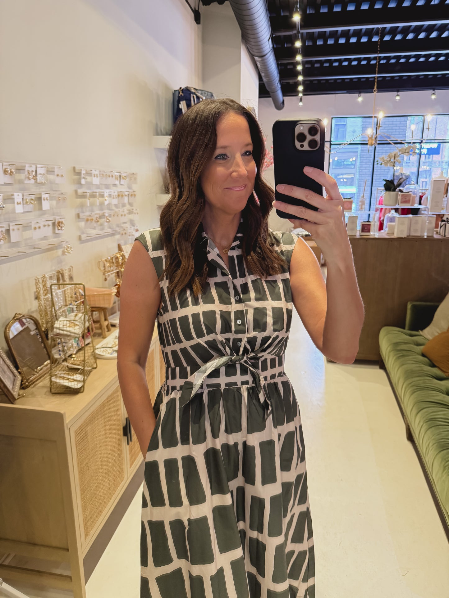The Cider & Harbor Dress in Olive & Cream