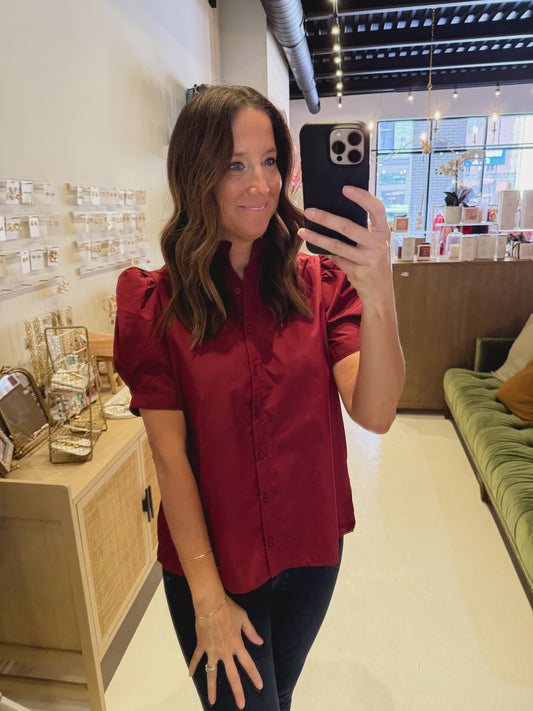 The Lucy Ruffle Top in Maroon