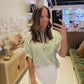 The Goldline Stripe Top in Green and White